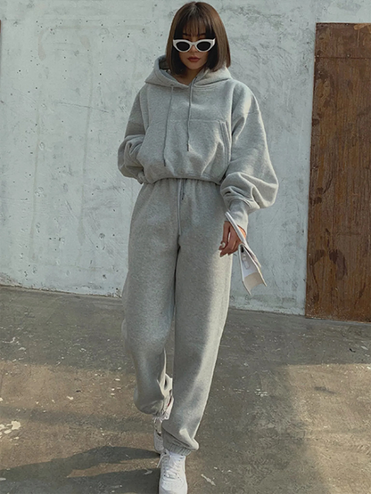 Damen-Hoodie Lounge-Set Weiche Baumwolle Lässige Passform-3