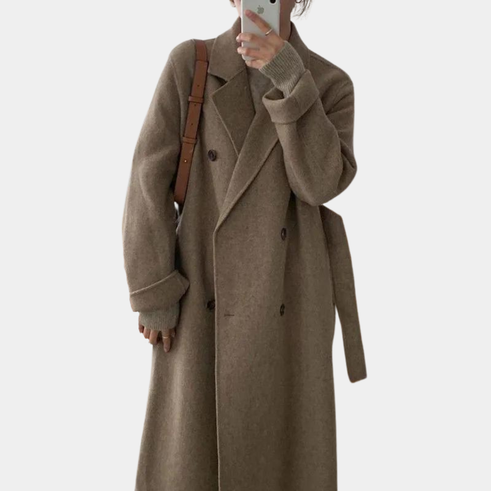 Langer Wintermantel Damen Elegant mit Knöpfen Hochwertiges Material-1
