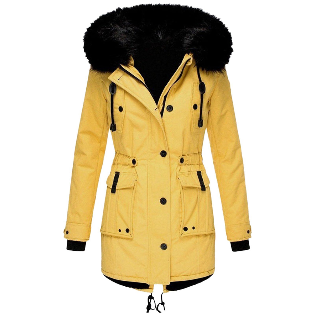 Damen-Mantel Winter Plüsch mit Wollkragen Gefüttert Fleece 13