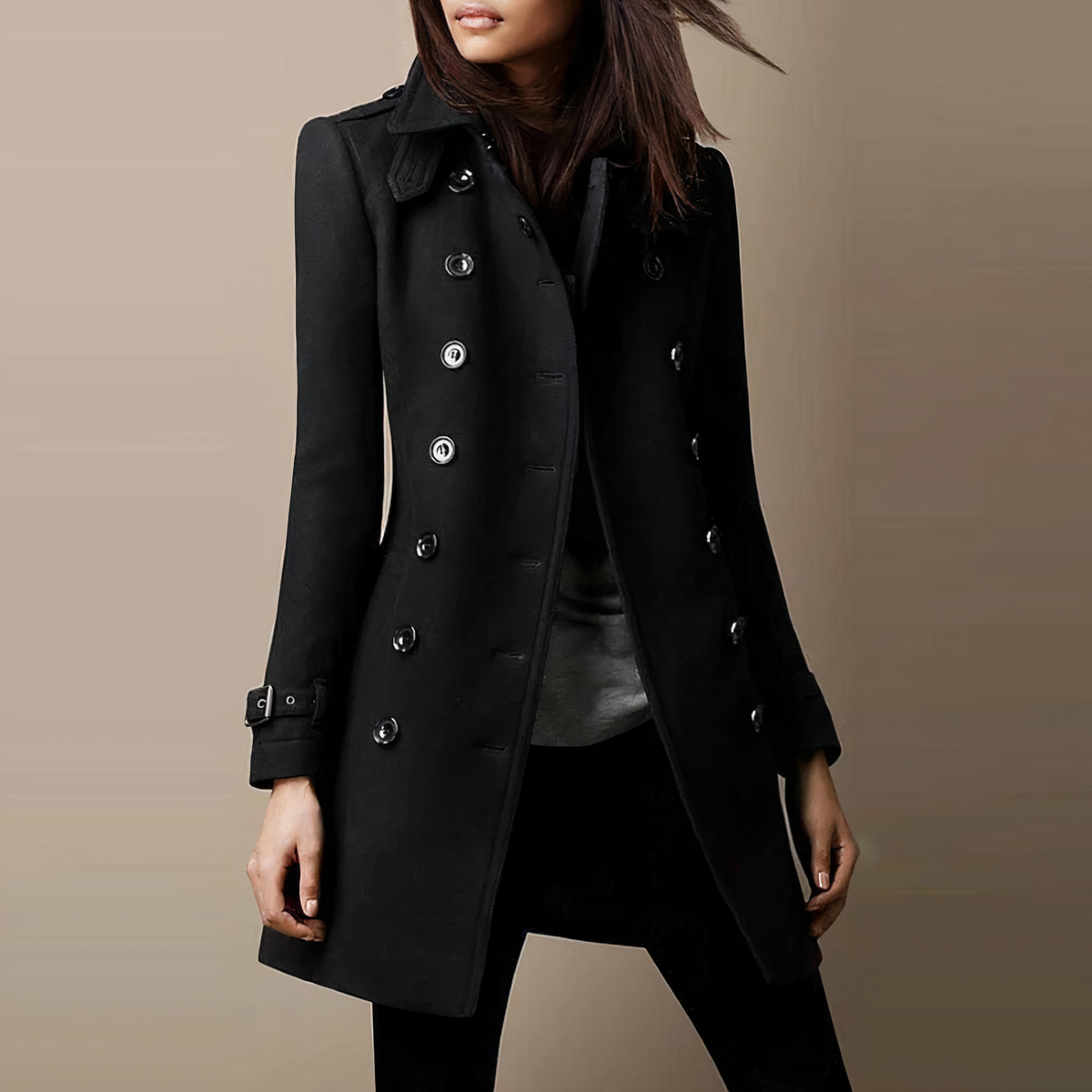 Damen-Trenchcoat, langes warmes Material, isolierend-3
