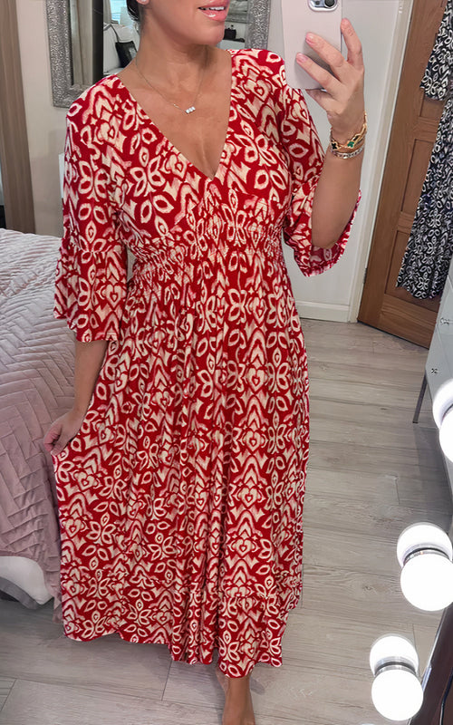 Damenkleid, V-Ausschnitt, weite Ärmel, Polyester, Schöne Damenkleider-1
