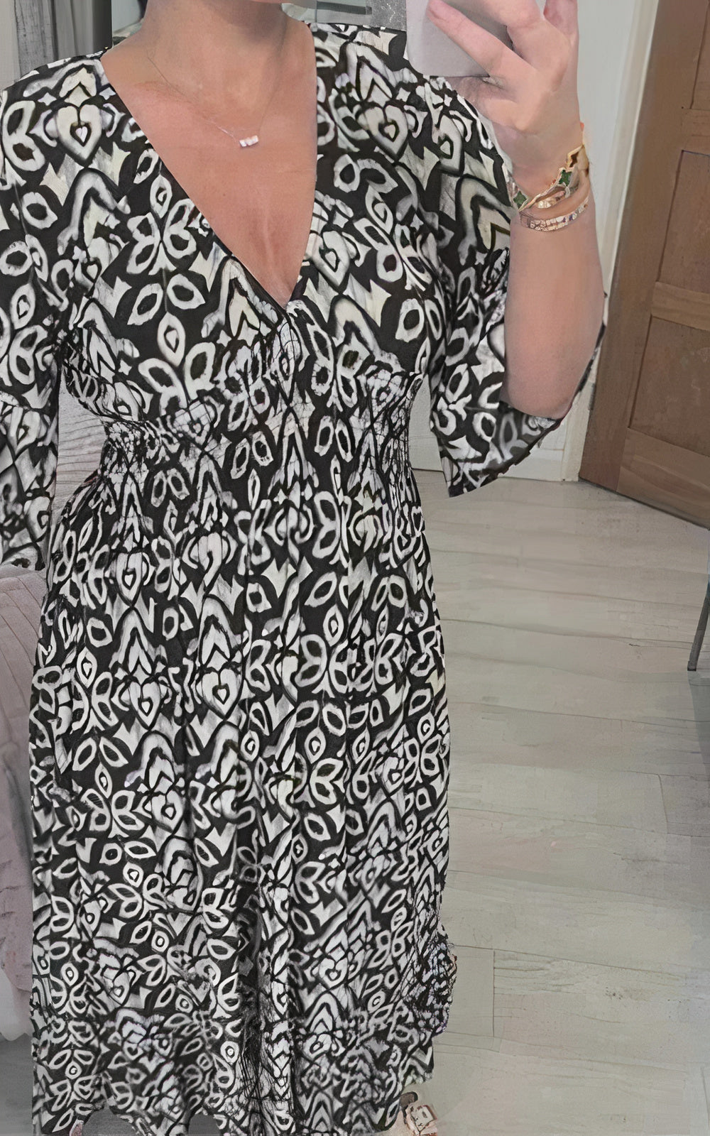 Damenkleid, V-Ausschnitt, weite Ärmel, Polyester, Schöne Damenkleider-2