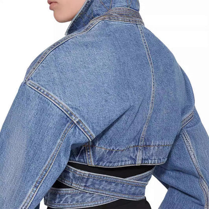 Damen-Jeansjacke Kurz Baumwoll-Denim mit elegantem Design-4