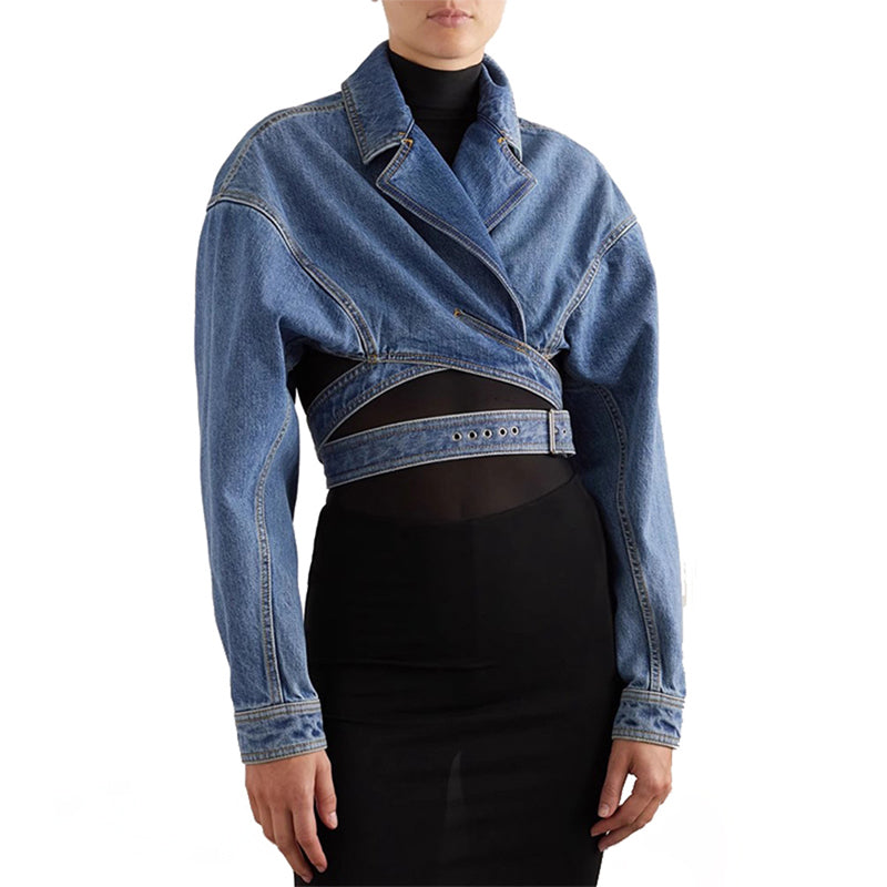 Damen-Jeansjacke Kurz Baumwoll-Denim mit elegantem Design-2