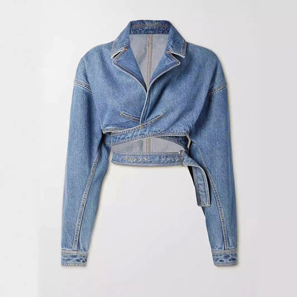 Damen-Jeansjacke Kurz Baumwoll-Denim mit elegantem Design-1