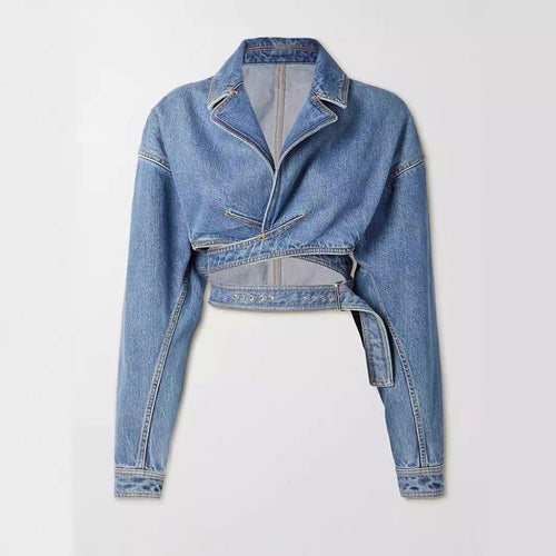 Damen-Jeansjacke Kurz Baumwoll-Denim mit elegantem Design-1