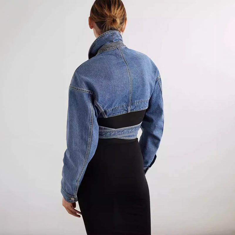 Damen-Jeansjacke Ausgeschnitten Modernes Denim-Design-3