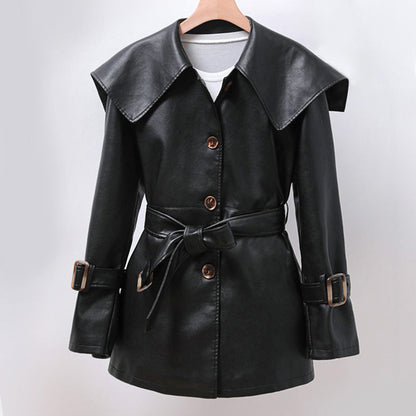 Lederjacke Damen Slim Fit mit Gürtel aus PU-Leder-1