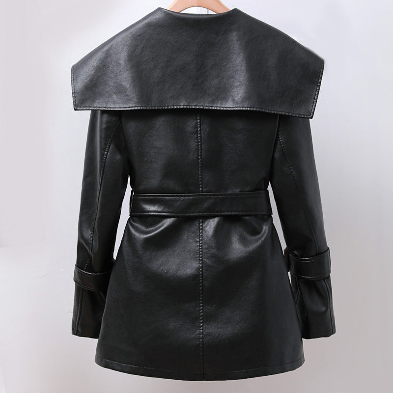Lederjacke Damen Slim Fit mit Gürtel aus PU-Leder-2