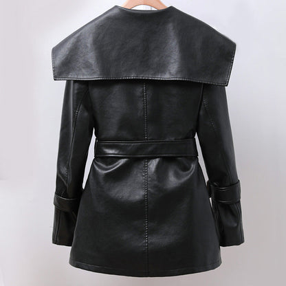 Lederjacke Damen Slim Fit mit Gürtel aus PU-Leder-2
