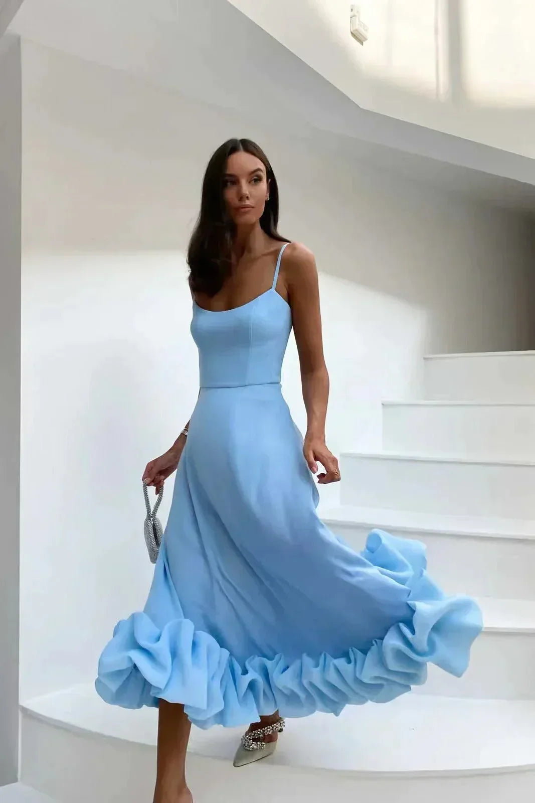 Damen-Midikleid, mit Rüschendetails aus weichen Polyester-Mischung-5