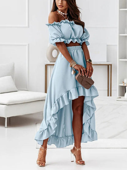 Damen-Kleid, zweiteilig, asymmetrisches Polyester, mit Rüschen-3