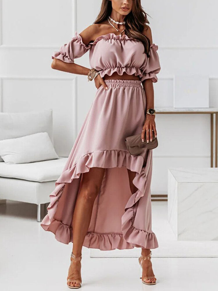 Damen-Kleid, zweiteilig, asymmetrisches Polyester, mit Rüschen-4