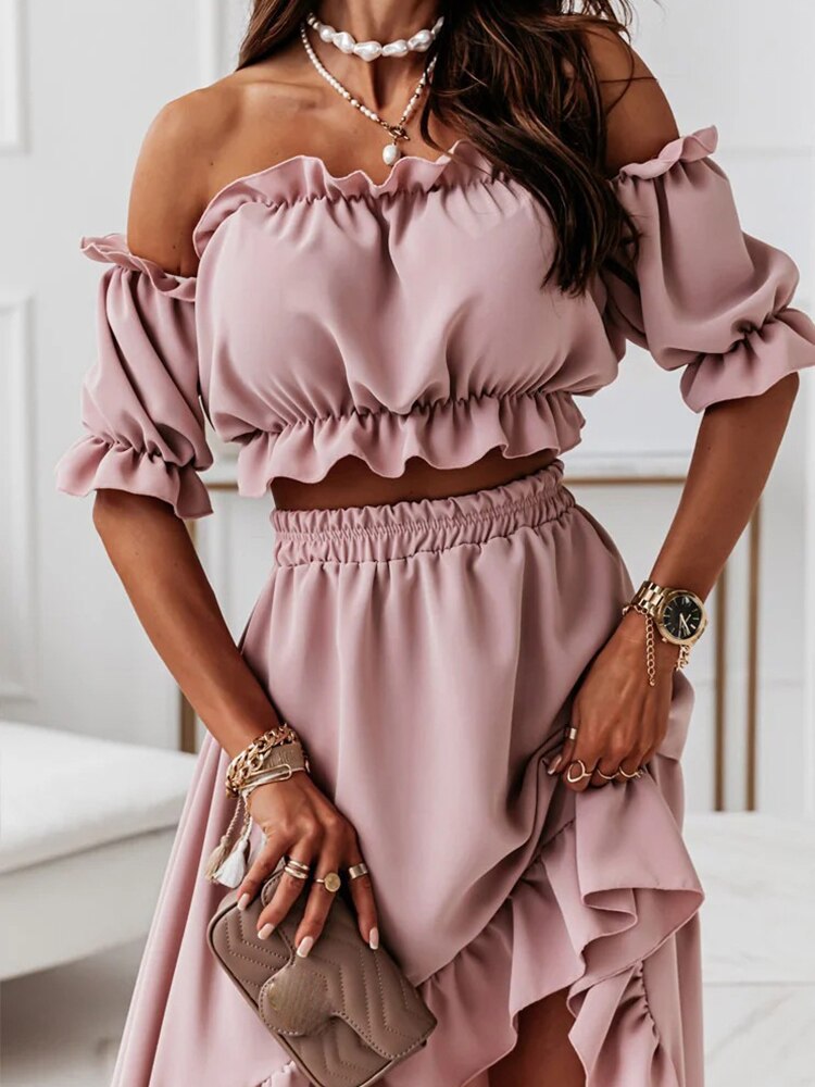 Damen-Kleid, zweiteilig, asymmetrisches Polyester, mit Rüschen-2