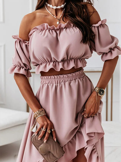 Damen-Kleid, zweiteilig, asymmetrisches Polyester, mit Rüschen-2