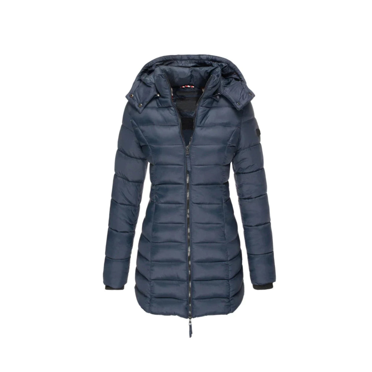Langer Wintermantel Damen Elegant Polyester mit Abnehmbarem Kragen-3