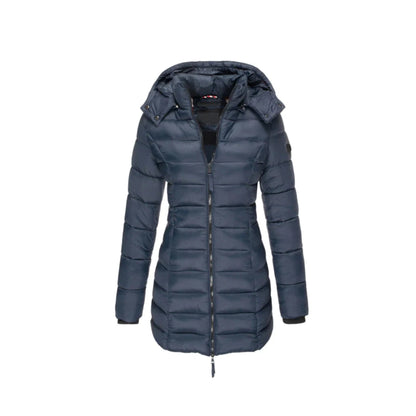 Langer Wintermantel Damen Elegant Polyester mit Abnehmbarem Kragen-3