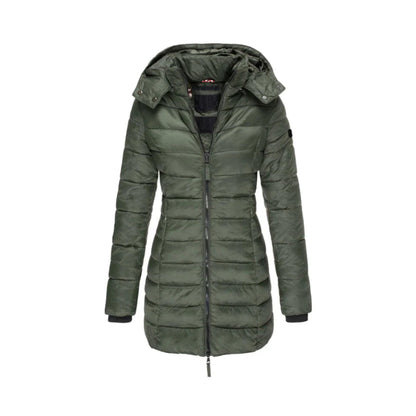 Langer Wintermantel Damen Elegant Polyester mit Abnehmbarem Kragen-4