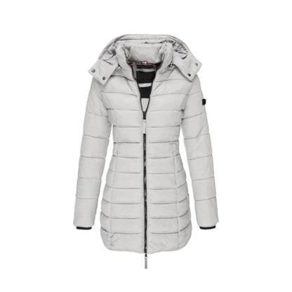 Langer Wintermantel Damen Elegant Polyester mit Abnehmbarem Kragen-5