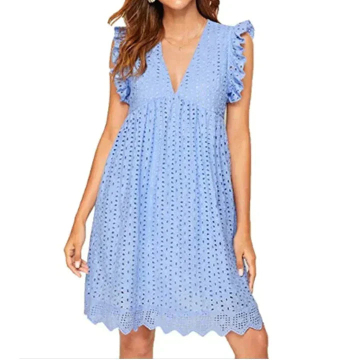 Damen-Kleid, V-Ausschnitt, Ärmel, Baumwolle, Polyester 3
