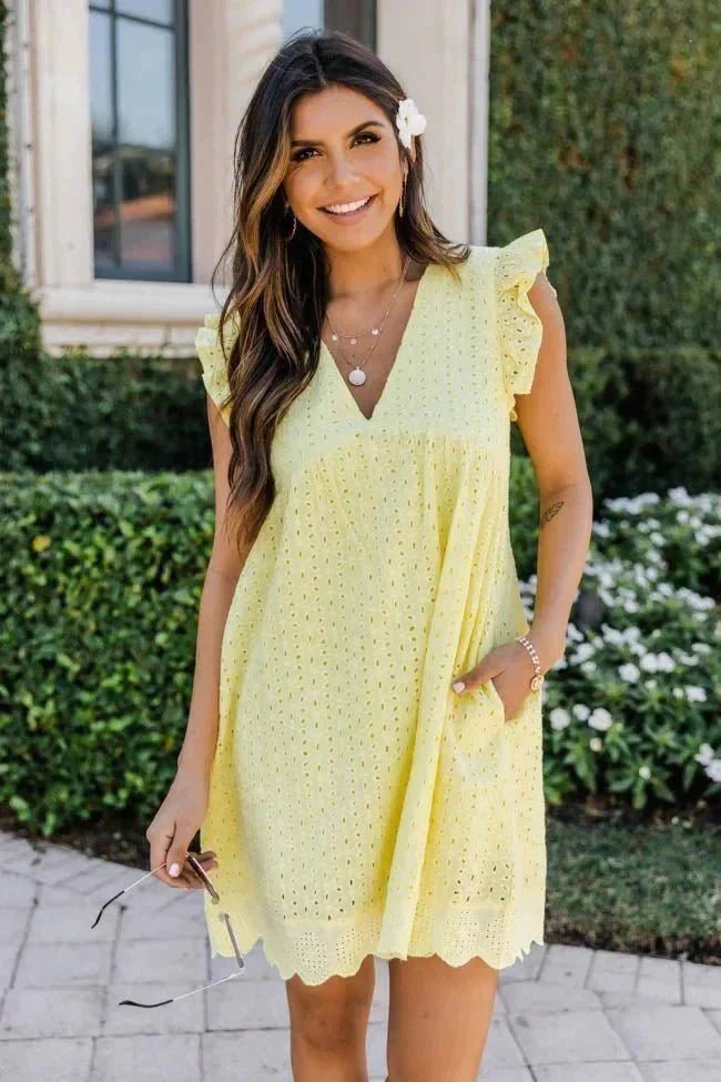 Damen-Kleid, V-Ausschnitt, Ärmel, Baumwolle, Polyester 5