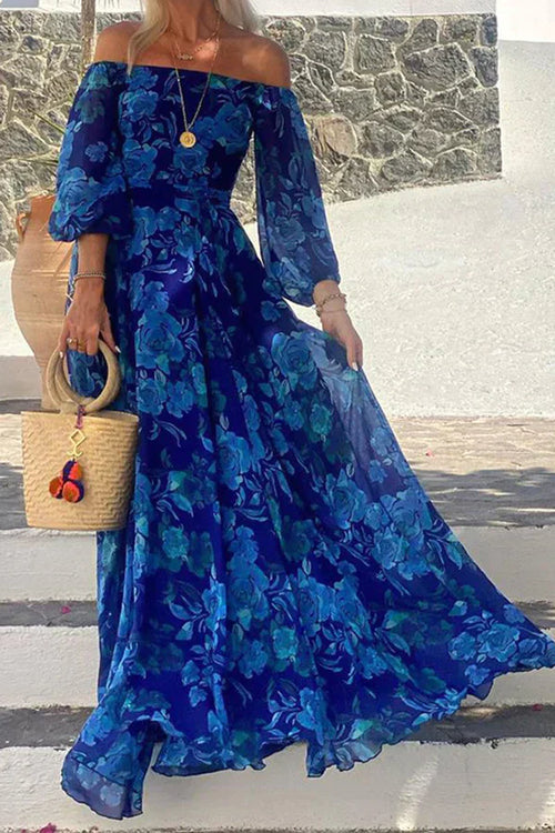 Maxikleid Damen Schulterfrei Geblümtes Design Leichte Stoffe-1