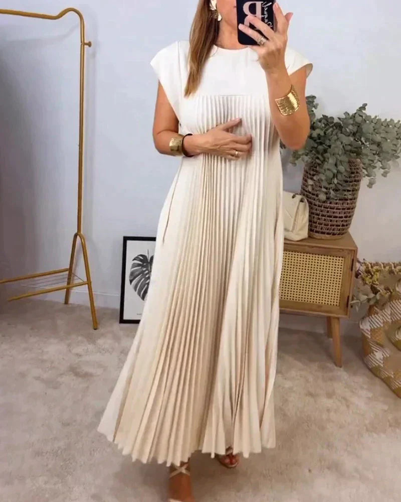 Schöne Damenkleider im Falten-Design mit kurzen Ärmeln aus Polyester – Eleganter und zeitloser Stil für jeden Anlass 3