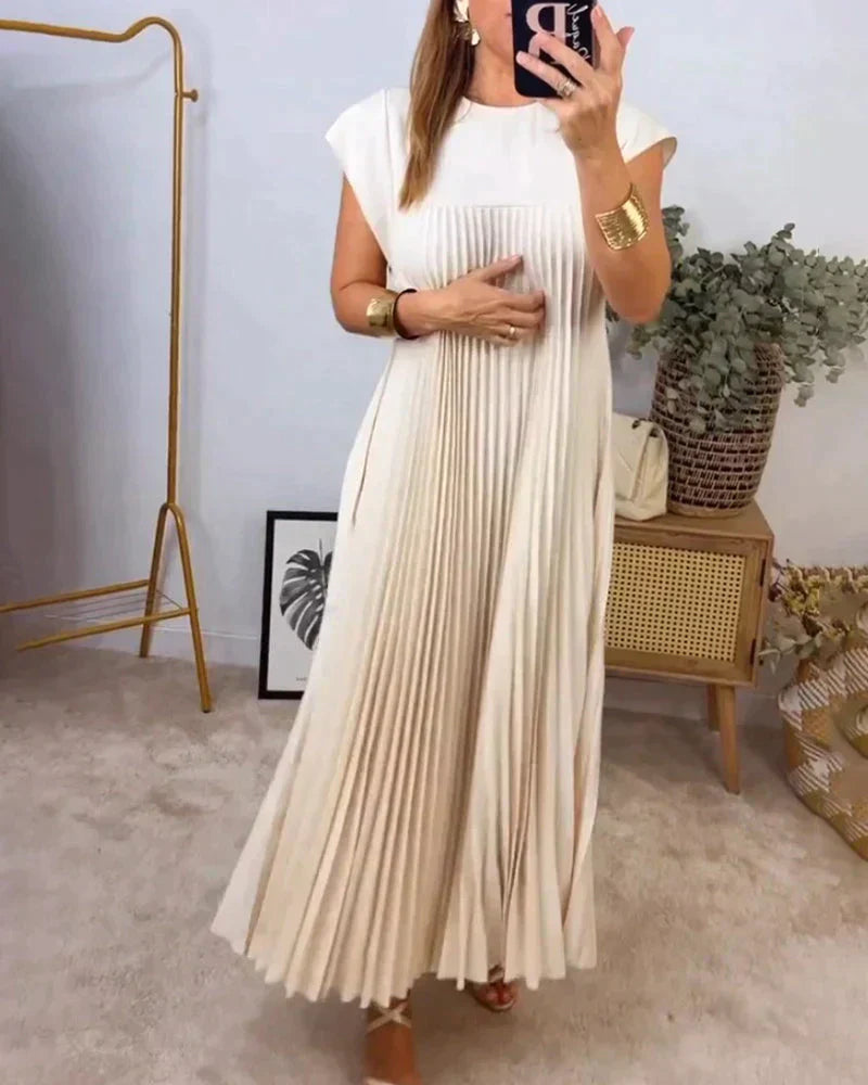 Damen-Kleid, plissiertes Design, kurze Ärmel, Polyester-3