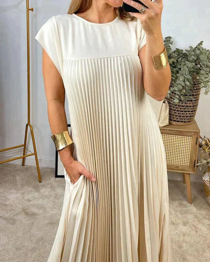 Schöne Damenkleider im Falten-Design mit kurzen Ärmeln aus Polyester – Eleganter und zeitloser Stil für jeden Anlass 5