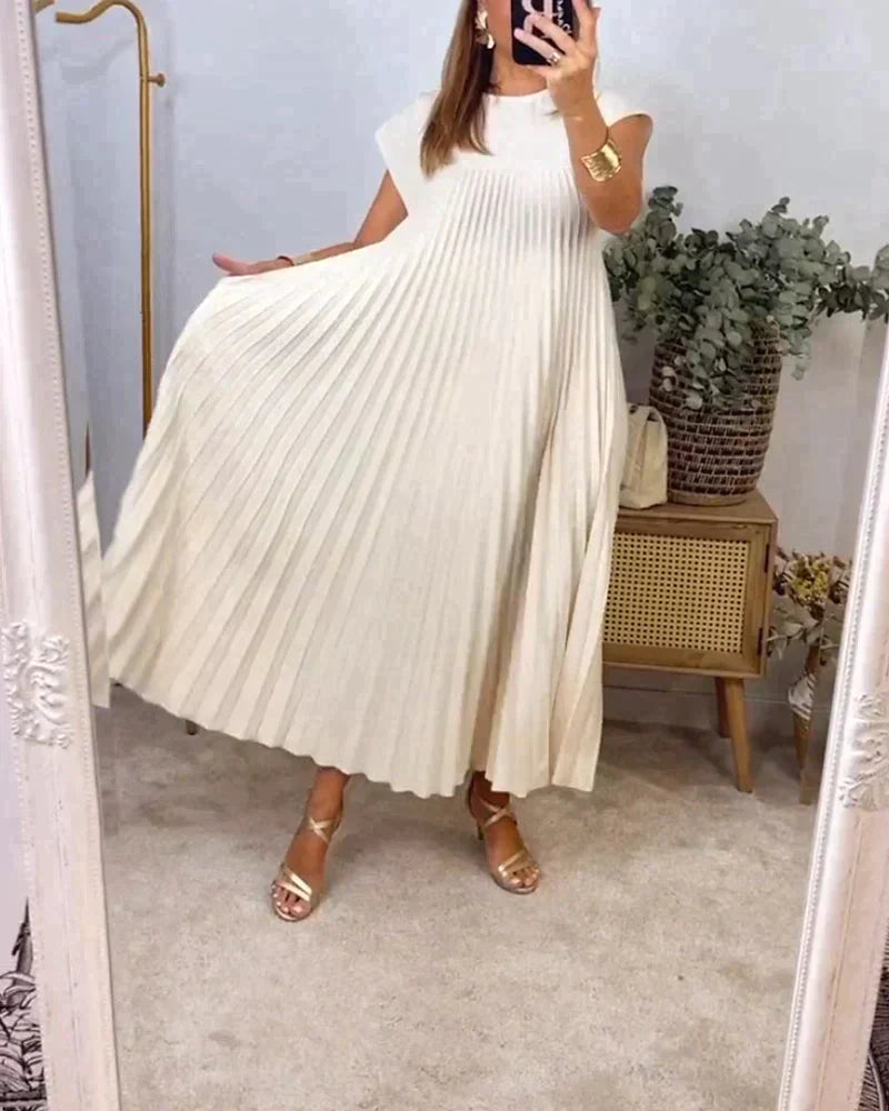 Damen-Kleid, plissiertes Design, kurze Ärmel, Polyester-4