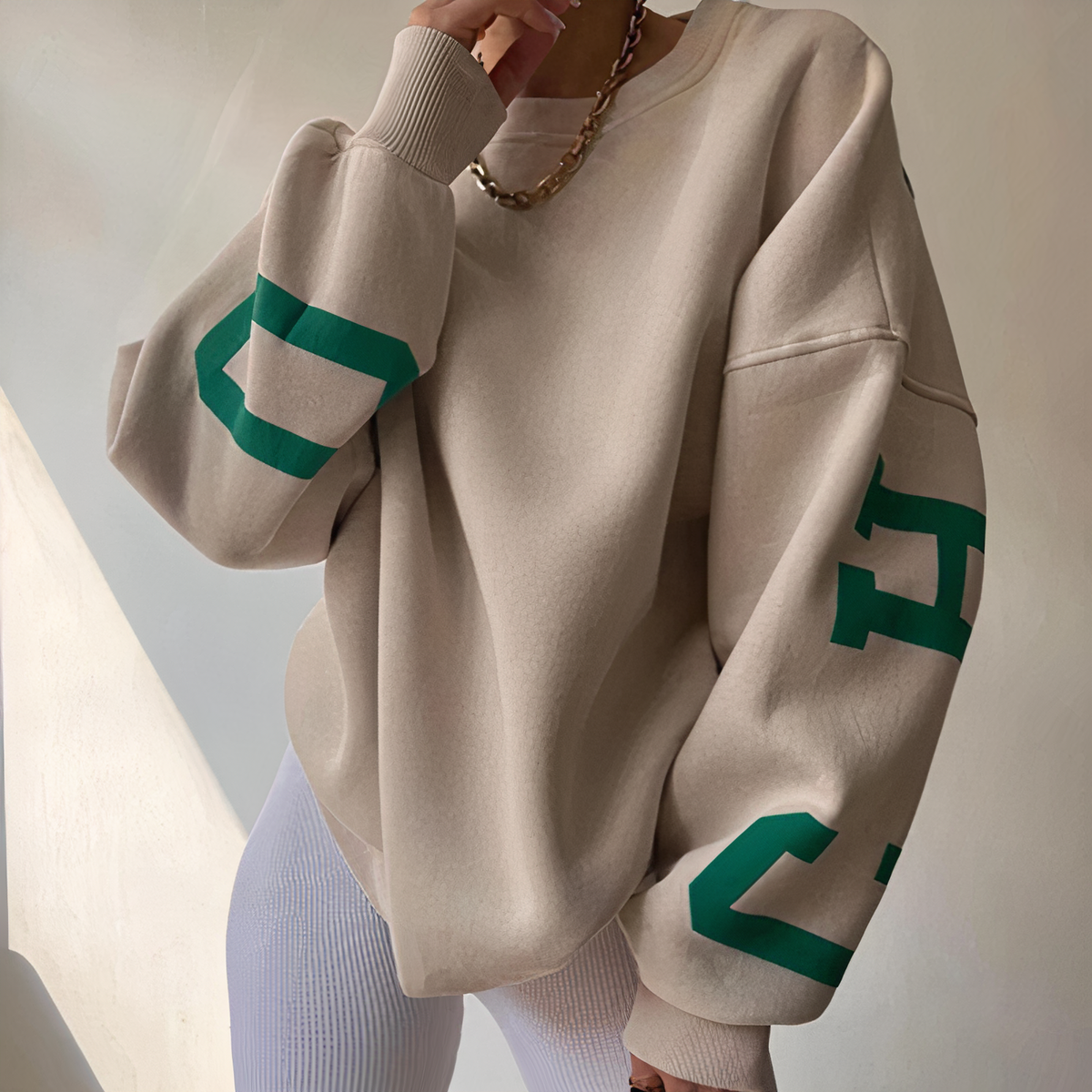 Damen-Langarmpullover, mit runder Halsausschnitt und Druck, aus Polyester-5