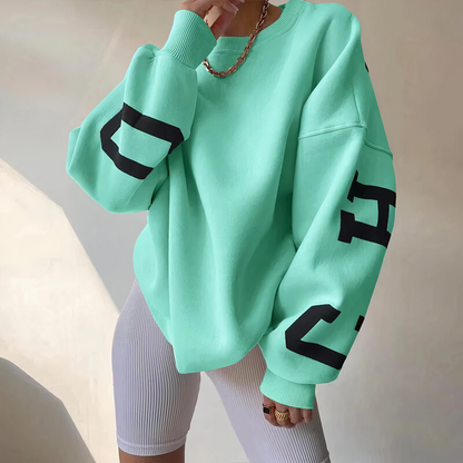 Damen-Langarmpullover, mit runder Halsausschnitt und Druck, aus Polyester-1
