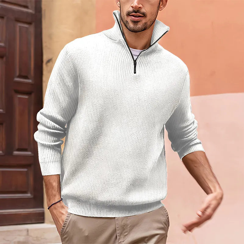 Herrenpullover mit halbem Reißverschluss, modernes Design, 100% Baumwolle-2