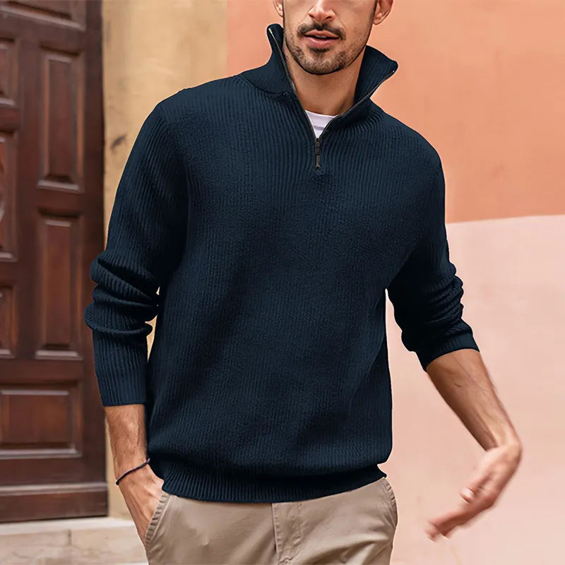 Herrenpullover mit halbem Reißverschluss, modernes Design, 100% Baumwolle-3
