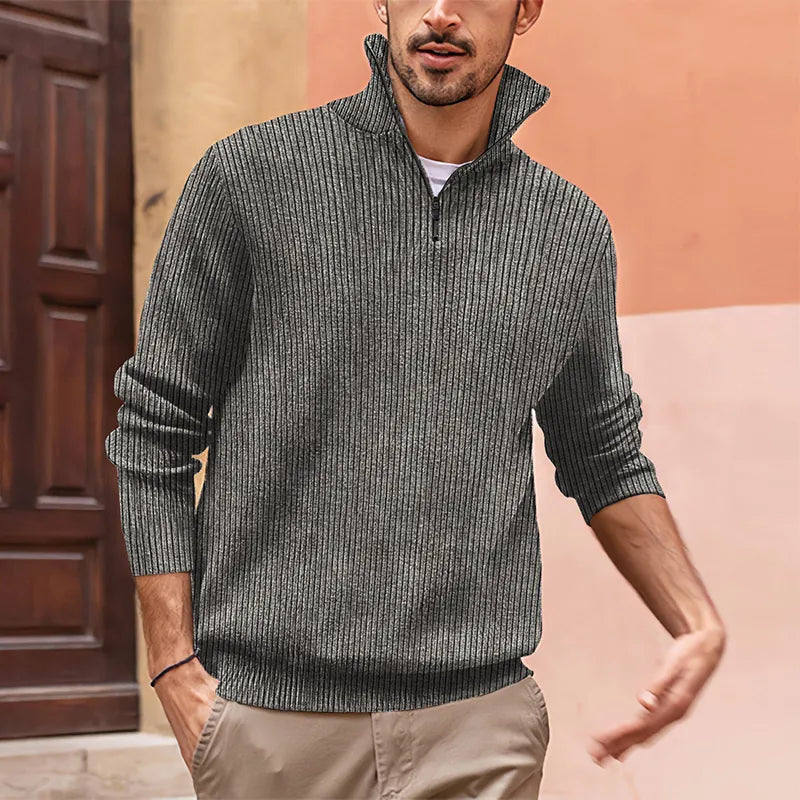 Herrenpullover mit Halbreißverschluss, modernes Design, aus 100 % Baumwolle-1
