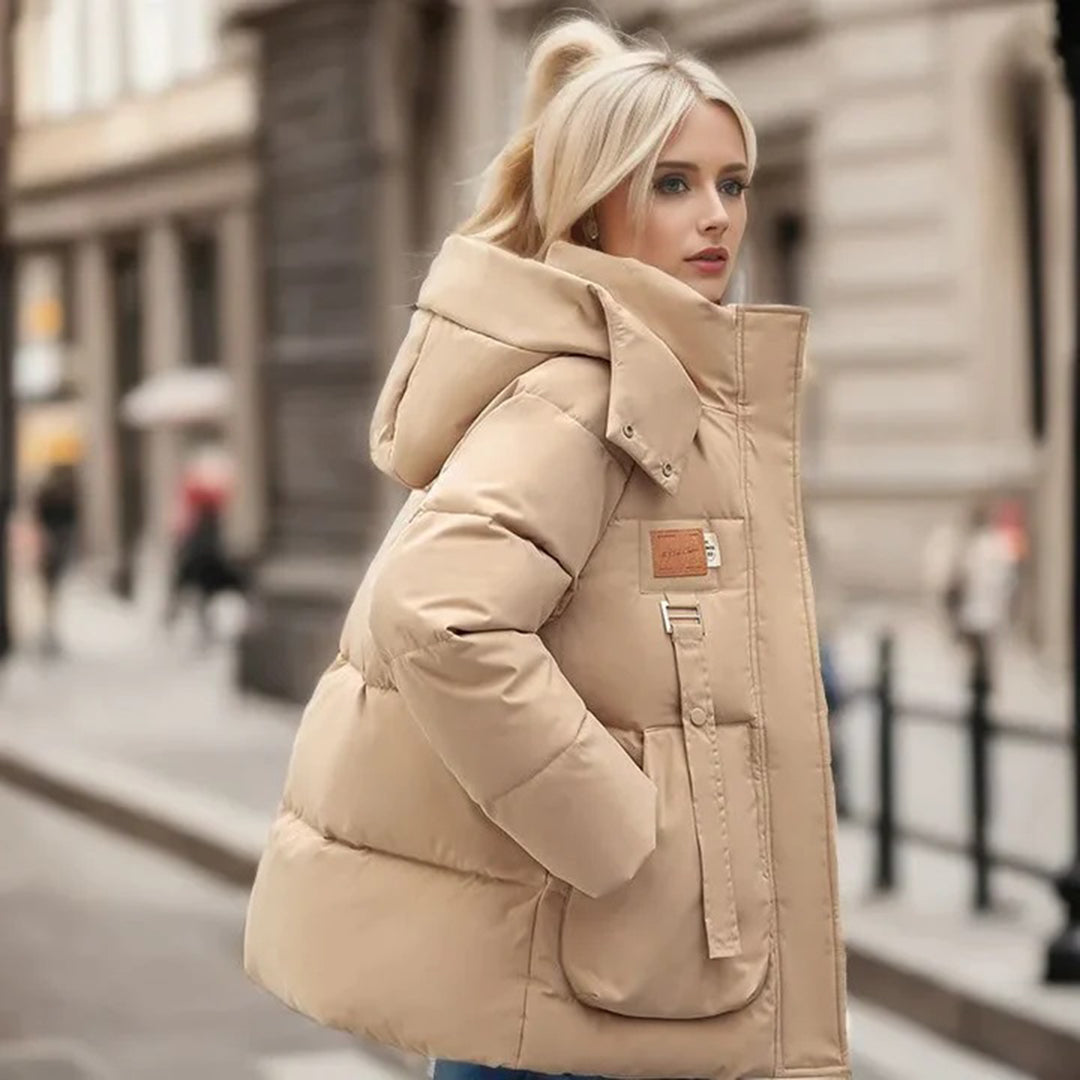 Damen-Winterjacke lang, Daunen und Baumwolle mit Kapuze-1