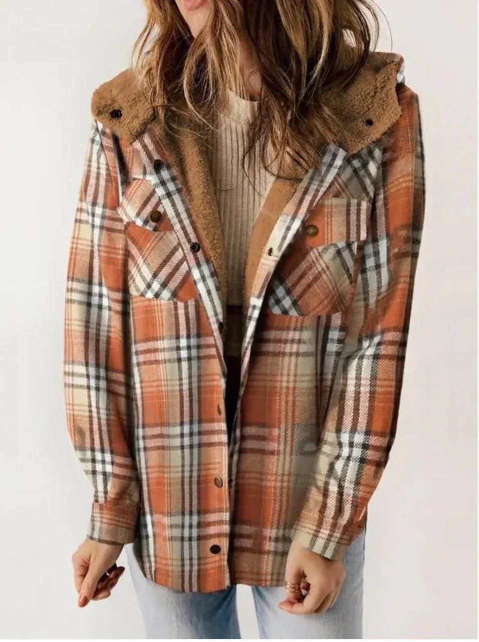 Damen-Fleecejacke mit Kapuze und klassischem Karomuster – weich und warm für Herbst und Winter 3