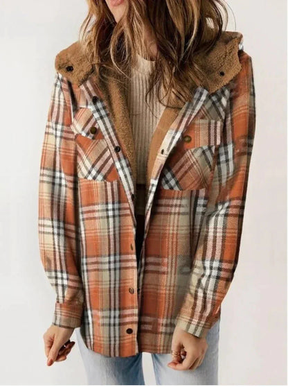Damen-Fleecejacke mit Kapuze und klassischem Karomuster – weich und warm für Herbst und Winter 3