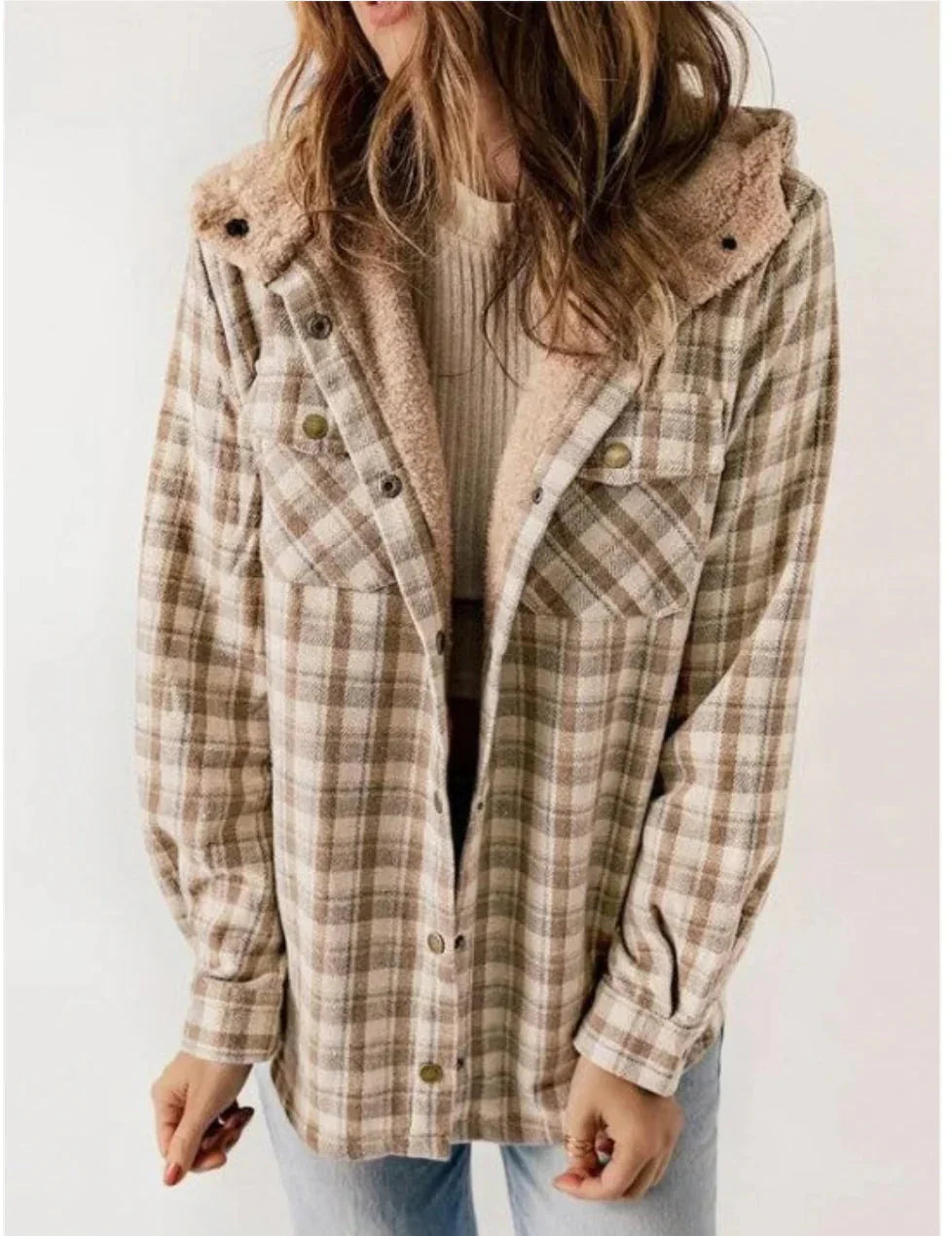 Damen-Fleecejacke mit Kapuze und klassischem Karomuster – weich und warm für Herbst und Winter 4