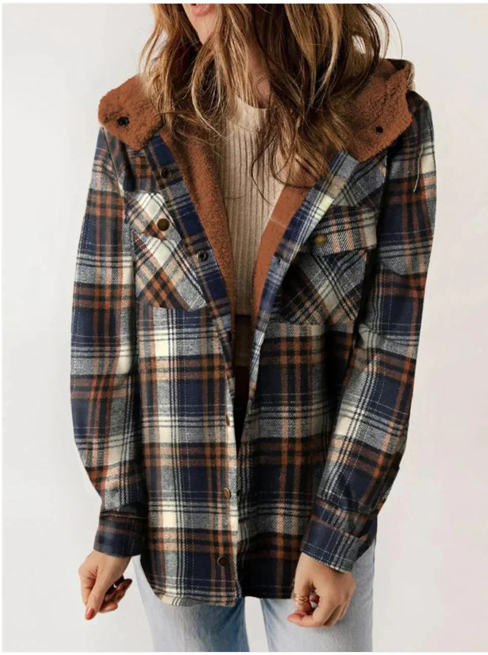 Damen-Fleecejacke mit Kapuze und klassischem Karomuster – weich und warm für Herbst und Winter 6