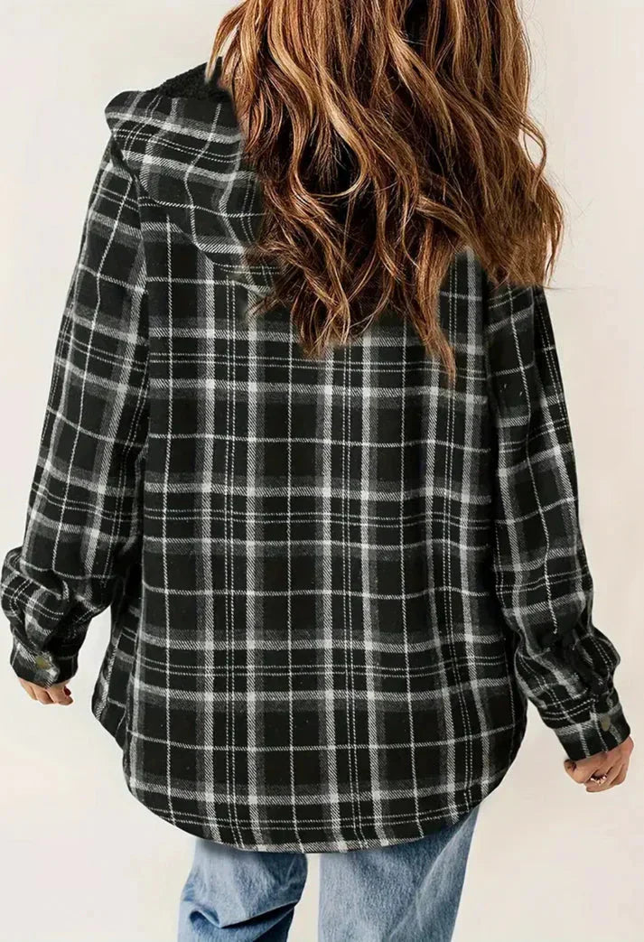 Damen-Fleecejacke mit Kapuze und klassischem Karomuster – weich und warm für Herbst und Winter 2