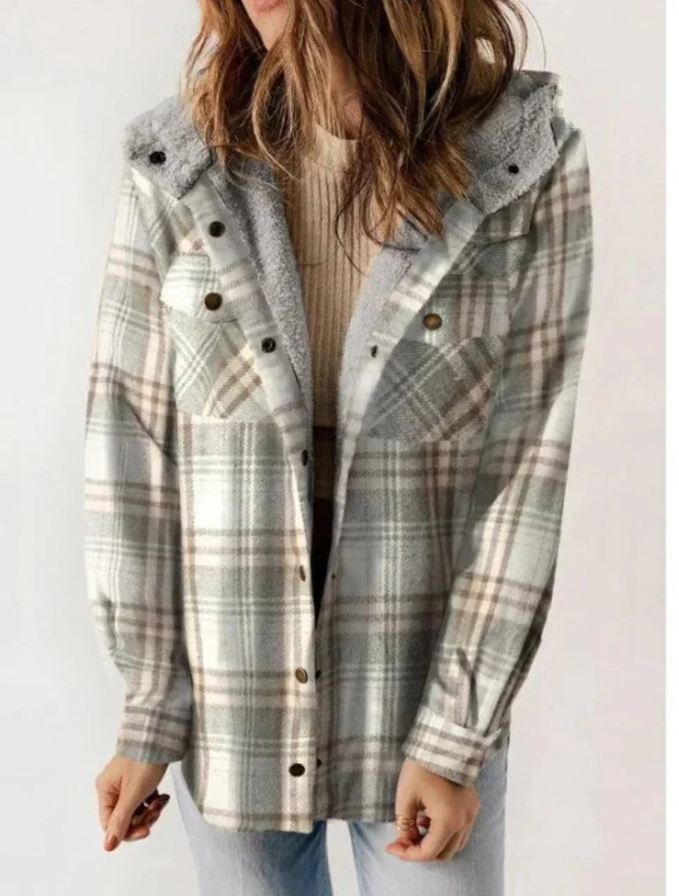 Damen-Fleecejacke mit Kapuze und klassischem Karomuster – weich und warm für Herbst und Winter 1