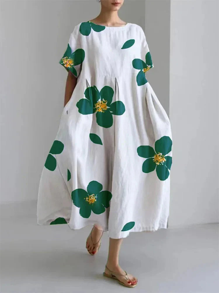 Damen-Maxikleid, lockere Fit, kurze Ärmel, weiches Material, Sommer-2