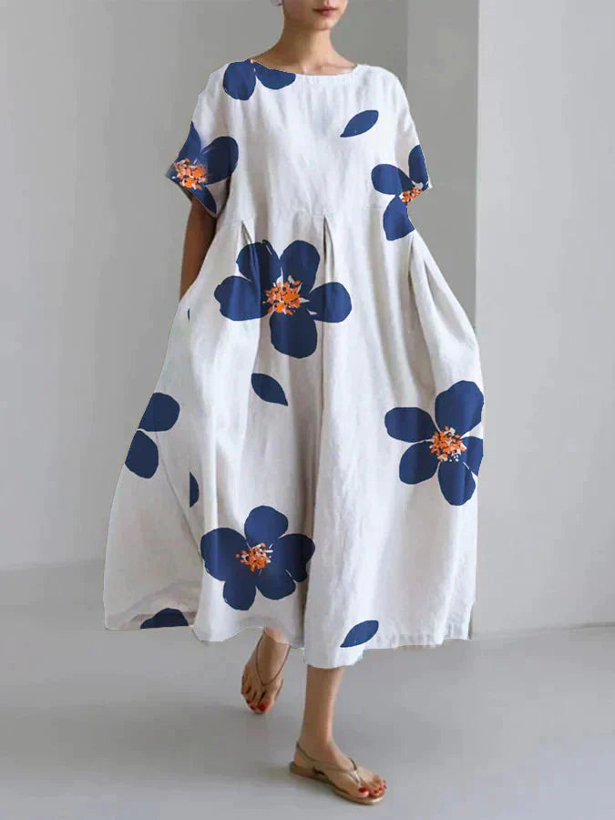 Damen-Maxikleid, lockere Fit, kurze Ärmel, weiches Material, Sommer-3