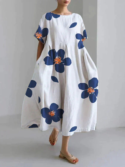 Damen-Maxikleid, lockere Fit, kurze Ärmel, weiches Material, Sommer-3