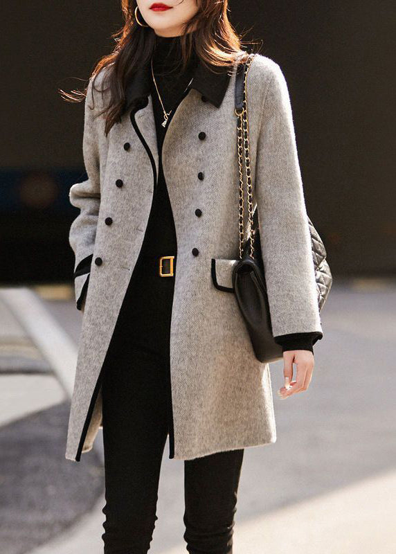 Damen-Trenchcoat, doppelreihiges Patchwork, Wolle 1