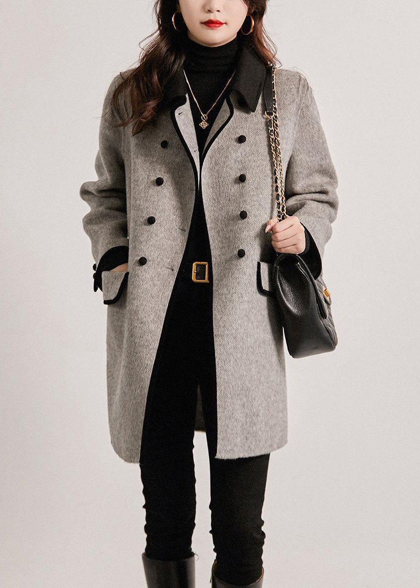 Damen-Trenchcoat, doppelreihiges Patchwork, Wolle 2