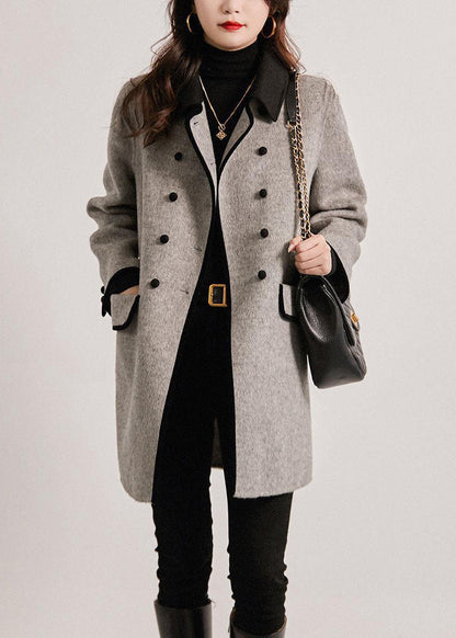 Damen-Trenchcoat, doppelreihiges Patchwork, Wolle 2