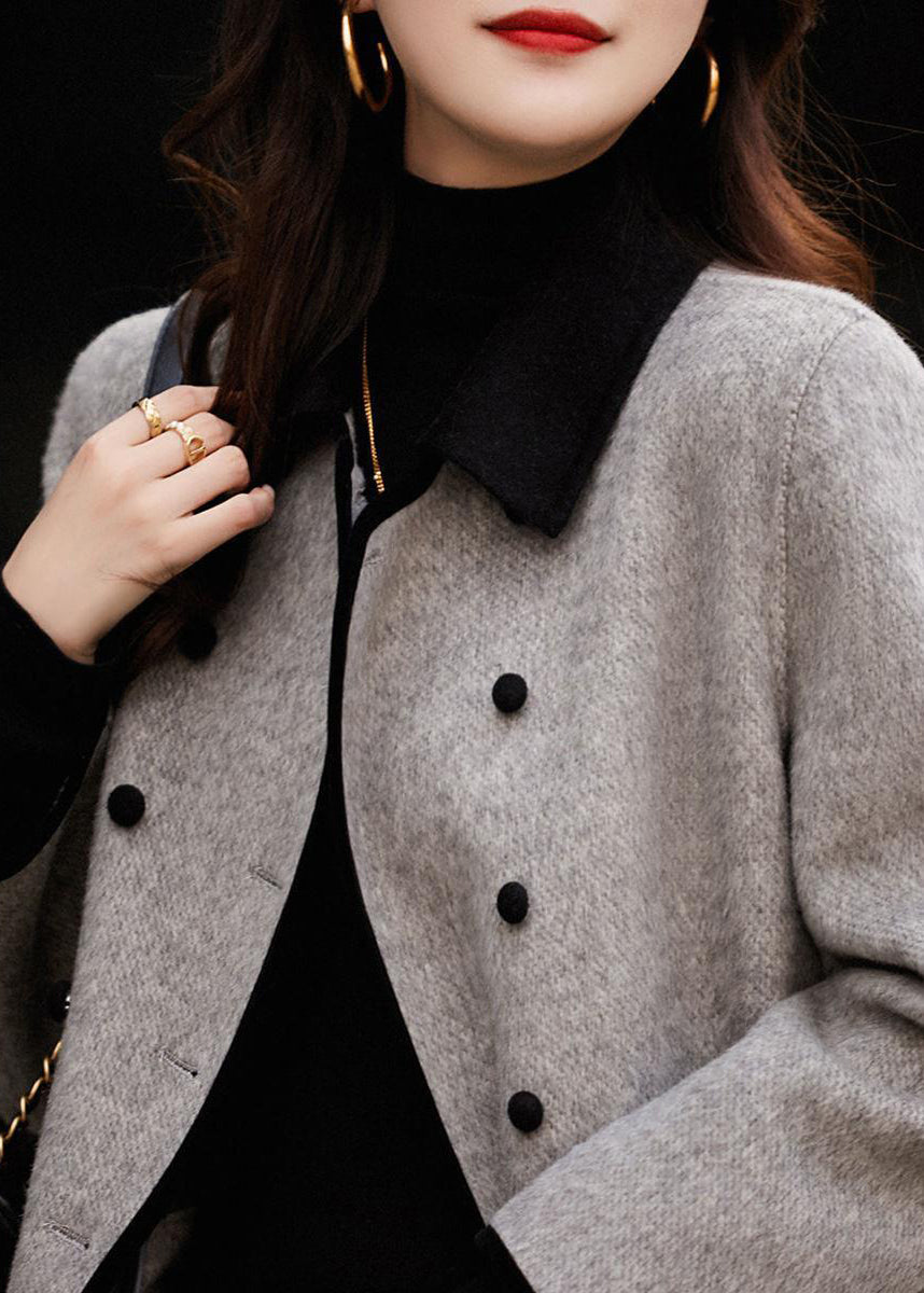 Damen-Trenchcoat, doppelreihiges Patchwork, Wolle 4