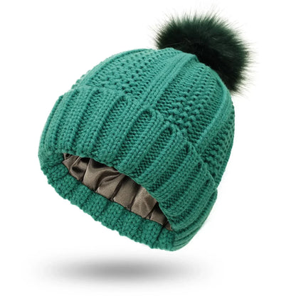 Damenhut Gestrickt mit Satinfutter Winter-4